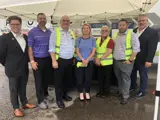 Pictured left to right: Micah Larsen, Freedom Drivers Project Specialist; Patrick Closser, Mayor of London, OH; Tim Toomey, TA London General Manager; Debi Boffa, TA CEO-Designate; Lori Oconnor, Popeyes Manager; Duane Harrison, District Manager; and Rodney Bresnahan, SVP, Operations. 