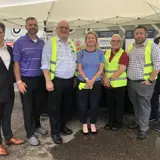 Pictured left to right: Micah Larsen, Freedom Drivers Project Specialist; Patrick Closser, Mayor of London, OH; Tim Toomey, TA London General Manager; Debi Boffa, TA CEO-Designate; Lori Oconnor, Popeyes Manager; Duane Harrison, District Manager; and Rodney Bresnahan, SVP, Operations. 